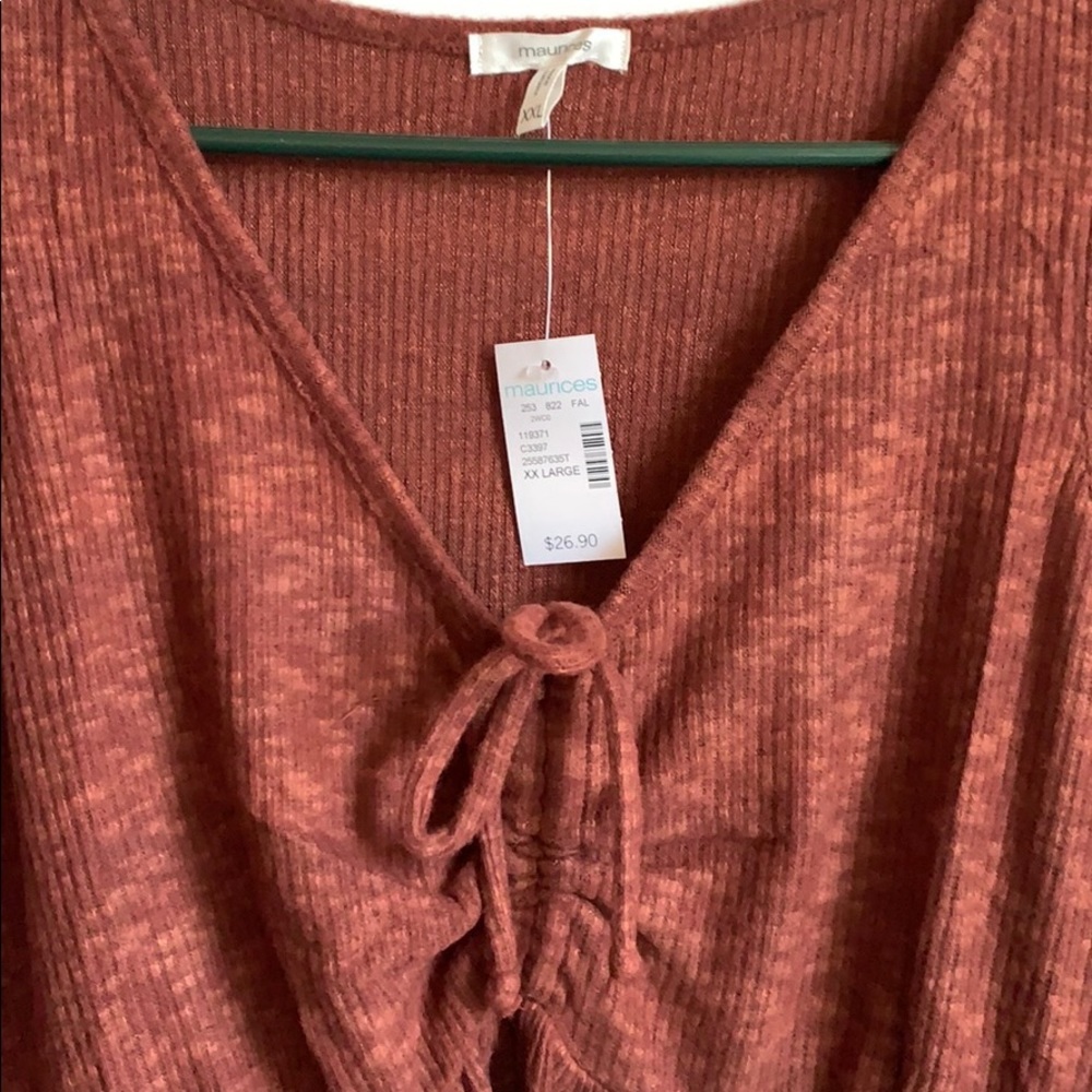 NEW Maurices Rustic Brown Drawstring Ribbed Tank - Picture 2 of 3